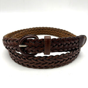 Vintage 90s KC Brown Genuine Leather Woven Braided Unisex 1" Wide Belt Up to 40"